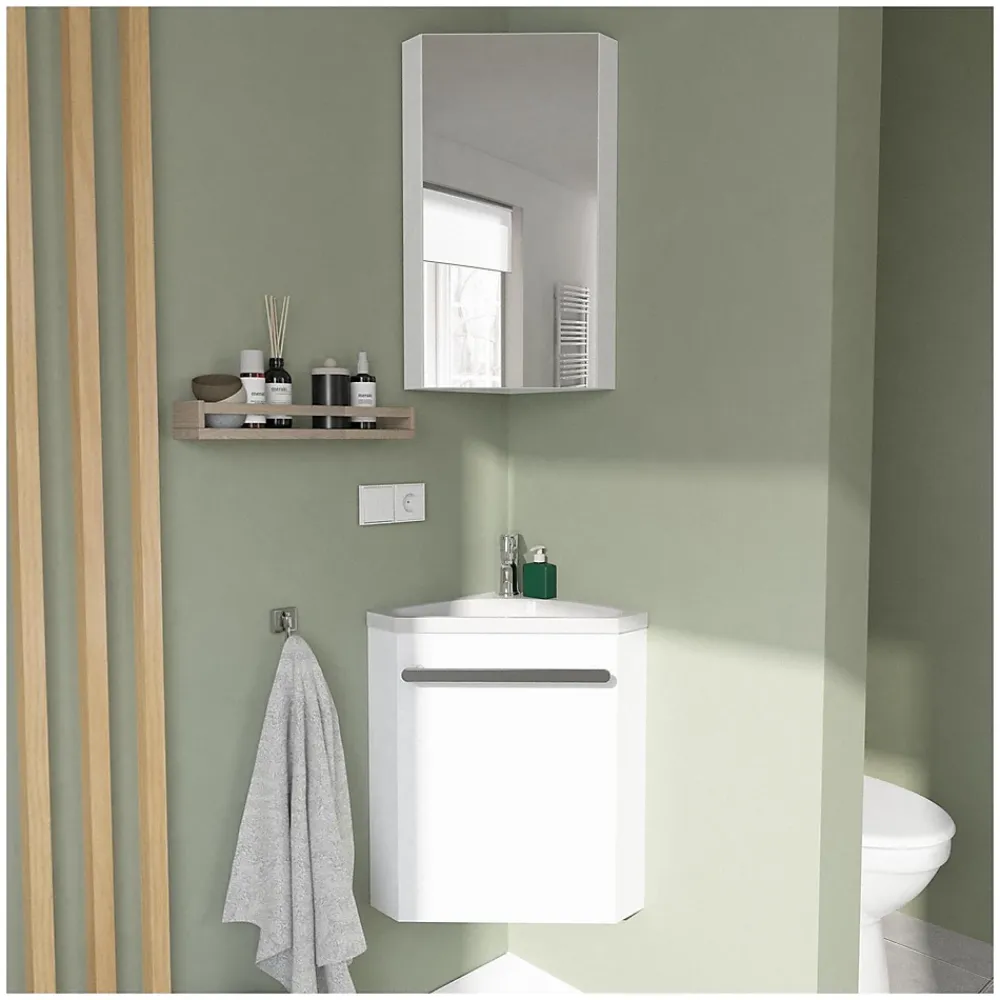 Mob-In Ensemble lave-mains d'angle SKINO + vasque + armoire de toilette