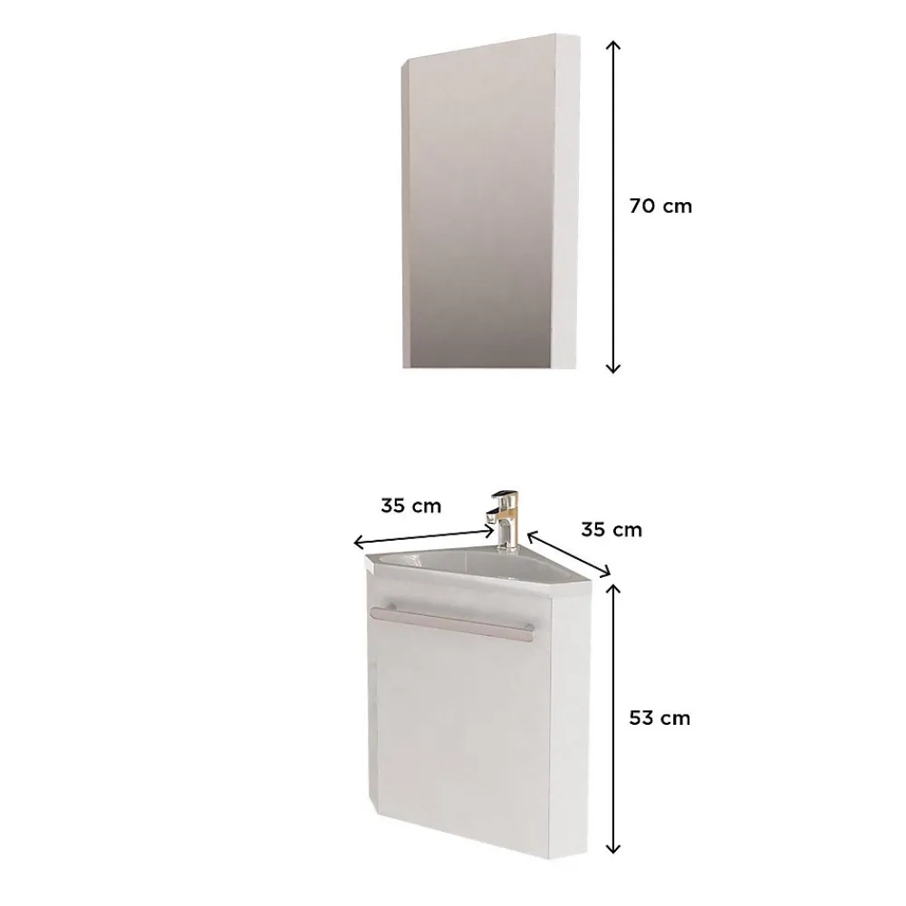Mob-In Ensemble lave-mains d'angle SKINO + vasque + armoire de toilette