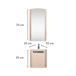 Mob-In Ensemble lave-mains d'angle SKINO suspendu avec armoire miroir