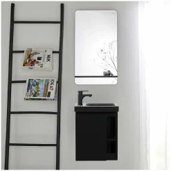 Mob-In Ensemble lave-mains HAMPTON avec robinet noir et miroir tablette