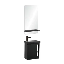 Mob-In Ensemble lave-mains HAMPTON avec robinet noir et miroir tablette