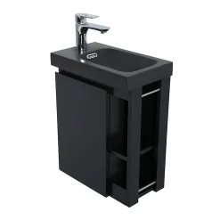 Mob-In Ensemble lave-mains HAMPTON avec robinet noir et miroir tablette