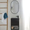 Mob-In Ensemble lave-mains NOVA métal et bois avec robinet noir et miroir ovale