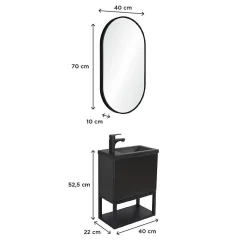 Mob-In Ensemble lave-mains NOVA métal et bois avec robinet noir et miroir ovale