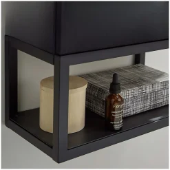 Mob-In Ensemble lave-mains NOVA métal et bois avec robinet noir et miroir ovale