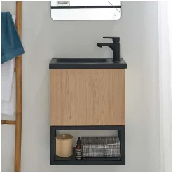 Meuble De Salle De Bains Faible Profondeur|Mob-In Ensemble lave-mains NOVA suspendu métal et bois avec robinet noir