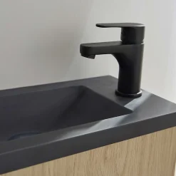 Meuble De Salle De Bains Faible Profondeur|Mob-In Ensemble lave-mains NOVA suspendu métal et bois avec robinet noir