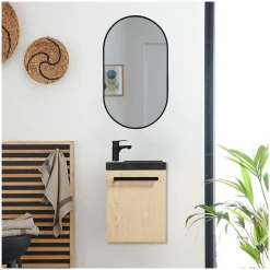 Lave-Mains|Mob-In Ensemble lave-mains suspendu NEVADA avec robinet noir et miroir ovale