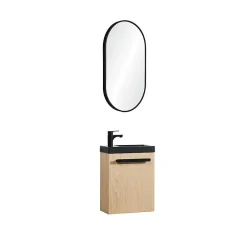 Lave-Mains|Mob-In Ensemble lave-mains suspendu NEVADA avec robinet noir et miroir ovale