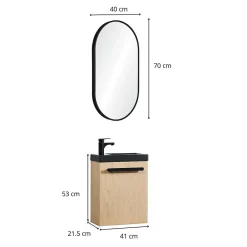 Lave-Mains|Mob-In Ensemble lave-mains suspendu NEVADA avec robinet noir et miroir ovale