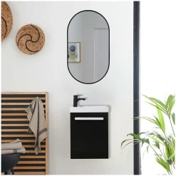 Mob-In Ensemble lave-mains suspendu NEVADA avec robinet noir et miroir ovale