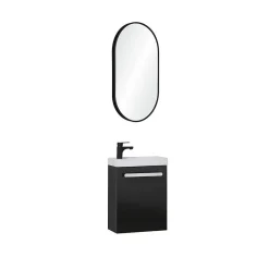Mob-In Ensemble lave-mains suspendu NEVADA avec robinet noir et miroir ovale