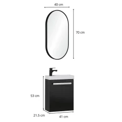 Mob-In Ensemble lave-mains suspendu NEVADA avec robinet noir et miroir ovale