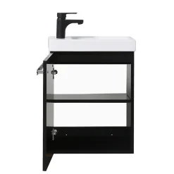 Mob-In Ensemble lave-mains suspendu NEVADA avec robinet noir et miroir ovale