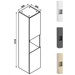 Ensemble Meuble De Salle De Bains|AICA Sanitaire Ensemble meuble 80 cm anthracite avec 2 tiroirs, lavabo céramique + Miroir Bluetooth tricolore + colonne haute, suspendu