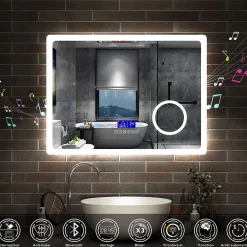 Ensemble Meuble De Salle De Bains|AICA Sanitaire Ensemble meuble 80 cm anthracite avec 2 tiroirs, lavabo céramique + Miroir Bluetooth tricolore + colonne, suspendu