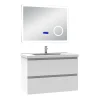 AICA Sanitaire Ensemble meuble 80 cm blanc avec 2 tiroirs à fermeture automatique, lavabo céramique + miroir Bluetooth tricolore, suspendu