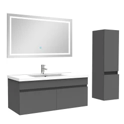 AICA Sanitaire Ensemble meuble + vasque + miroir lumineux + colonne 100cm meuble salle de bain Anthracite