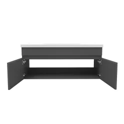 AICA Sanitaire Ensemble meuble + vasque + miroir lumineux + colonne 100cm meuble salle de bain Anthracite