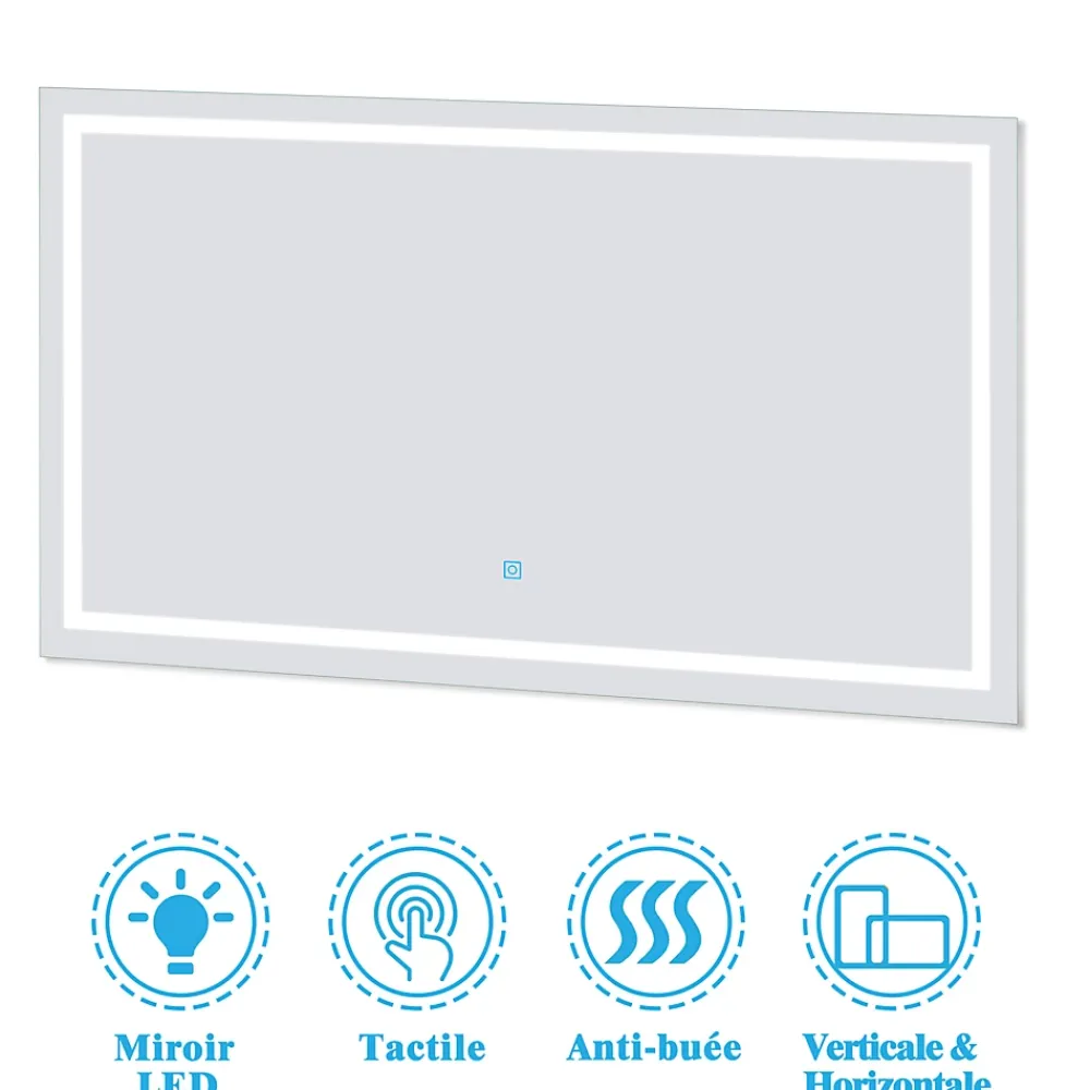 AICA Sanitaire Ensemble meuble + vasque + miroir lumineux + colonne 100cm meuble salle de bain Anthracite