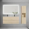 Ensemble Meuble De Salle De Bains|AICA Sanitaire Ensemble meuble 2 vasque L.120cm 4 tiroirs + lavabo + LED miroir + colonne,chêne design