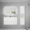 AICA Sanitaire Ensemble meuble blanc et vasque L.100cm 2 tiroirs + colonne haut + lavabo + miroir 80x60cm-suspendu