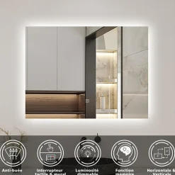 AICA Sanitaire Ensemble meuble blanc et vasque L.100cm 2 tiroirs + colonne haut + lavabo + miroir 80x60cm-suspendu