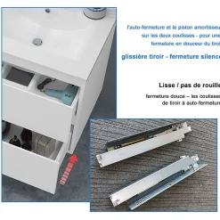 AICA Sanitaire Ensemble meuble blanc et vasque L.100cm 2 tiroirs + colonne haut + lavabo + miroir 80x60cm-suspendu