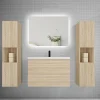 Ensemble Meuble De Salle De Bains|AICA Sanitaire Ensemble meuble chêne et vasque L.80cm 2 tiroirs + colonne x2 haut + lavabo + miroir 80x60cm-suspendu
