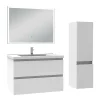 AICA Sanitaire Ensemble meuble de salle de bain 80cm, vasque céramique + colonne + miroir lumineux, blanc