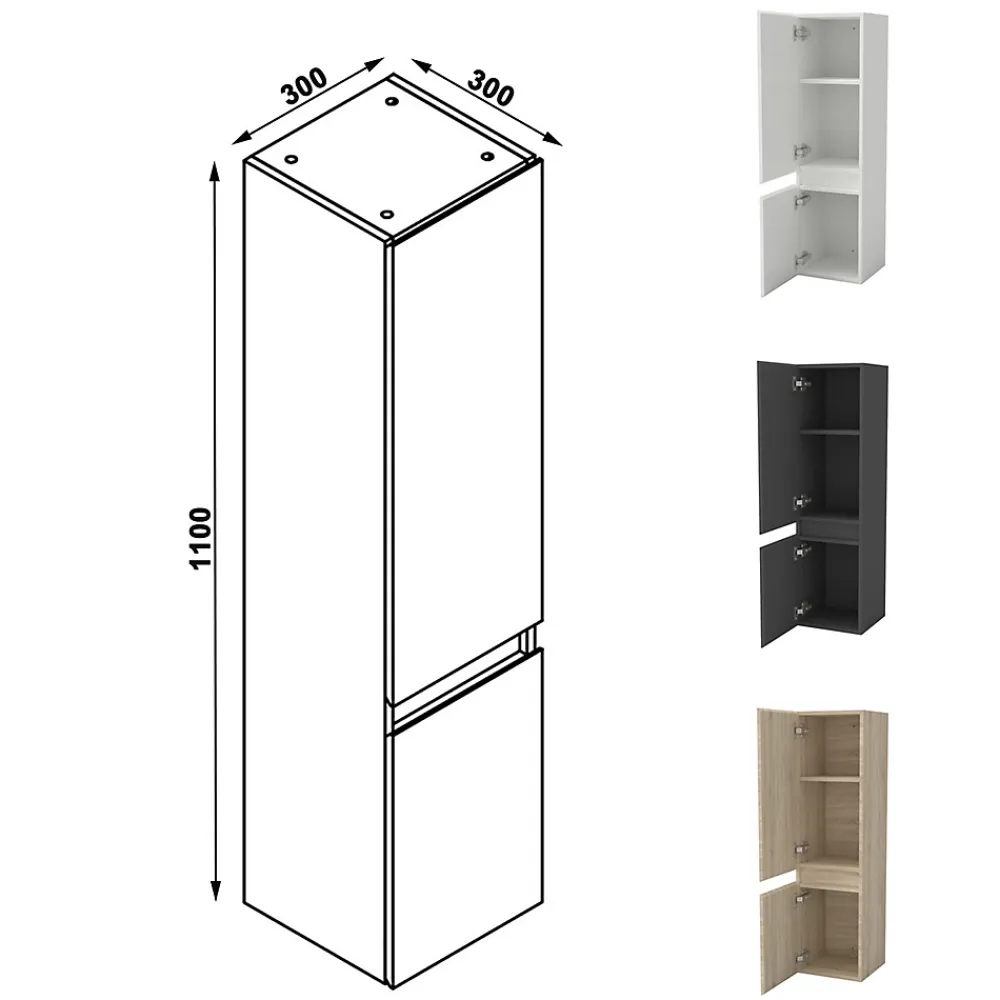 AICA Sanitaire Ensemble meuble de salle de bain et lavabo chêne (L.80cm) 2 tiroirs + meuble haut + lavabo + miroir LED