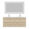 AICA Sanitaire Ensemble meuble de salle de bain 120cm, vasque céramique et LED miroir, chêne