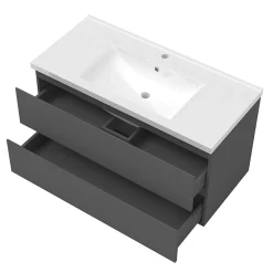 AICA Sanitaire Ensemble meuble de salle de bain avec tiroirs 100cm, vasque céramique et LED miroir, anthracite