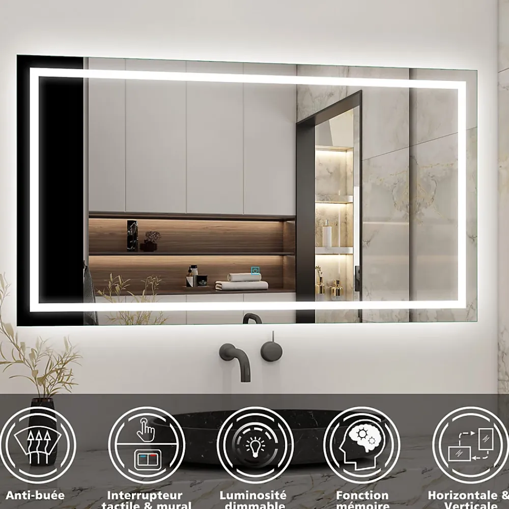 AICA Sanitaire Ensemble meuble de salle de bain avec tiroirs 100cm, vasque céramique et LED miroir, anthracite