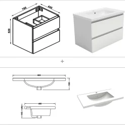 AICA Sanitaire Ensemble meuble de salle de bain 80cm, vasque céramique et LED miroir rectangulaire, blanc