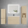 Ensemble Meuble De Salle De Bains|AICA Sanitaire Ensemble meuble de salle de bains 80cm, vasque et colonne et LED miroir,chêne
