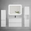 AICA Sanitaire Ensemble meuble de salle de bains 80cm, simple vasque et colonne et LED miroir rectangulaire,blanc