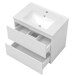 AICA Sanitaire Ensemble meuble de salle de bains 80cm, simple vasque et colonne et LED miroir rectangulaire,blanc