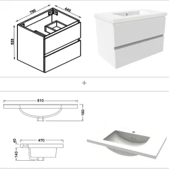 AICA Sanitaire Ensemble meuble de salle de bains 80cm, simple vasque et colonne et LED miroir rectangulaire,blanc