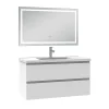 AICA Sanitaire Ensemble meuble de salle de bain avec tiroirs 100cm, vasque céramique et LED miroir, blanc