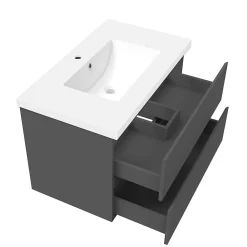 Ensemble Meuble De Salle De Bains|AICA Sanitaire Ensemble meuble de salle de bain 80cm, vasque céramique + colonne + miroir lumineux, anthracite