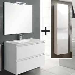 Cosyneo Ensemble meuble de salle de bain 80cm simple vasque + colonne de rangement - BALEA - blanc