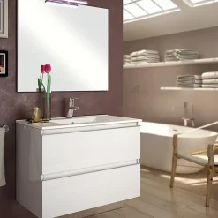 Cosyneo Ensemble meuble de salle de bain 80cm simple vasque + colonne de rangement - BALEA - blanc