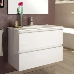 Cosyneo Ensemble meuble de salle de bain 80cm simple vasque + colonne de rangement - BALEA - blanc