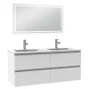 AICA Sanitaire Ensemble meuble de salle de bain 120cm, vasque céramique et LED miroir mural, blanc