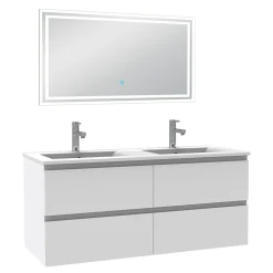 AICA Sanitaire Ensemble meuble de salle de bain 120cm, vasque céramique et LED miroir mural, blanc