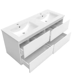 AICA Sanitaire Ensemble meuble de salle de bain 120cm, vasque céramique et LED miroir mural, blanc
