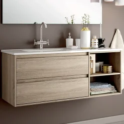Cosyneo Ensemble meuble de salle de bain 120cm vasque déportée + colonne de rangement OLYMPE - cambrian (chêne)
