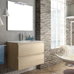 Cosyneo Ensemble meuble de salle de bain 80cm simple vasque + colonne de rangement - BALEA - bambou (chêne clair)