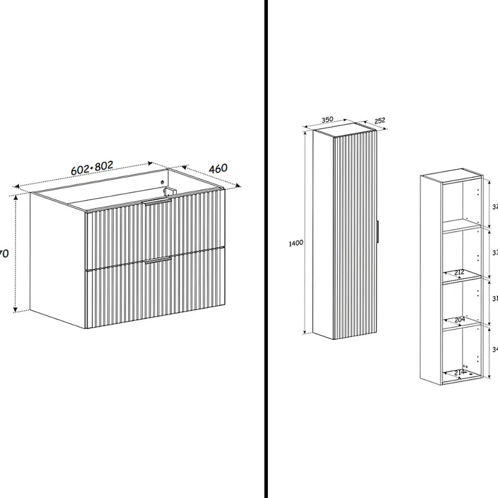 Otitec Ensemble meuble de salle de bain de 80 cm - avec plan - avec vasque - avec Miroir - LIVA OAK